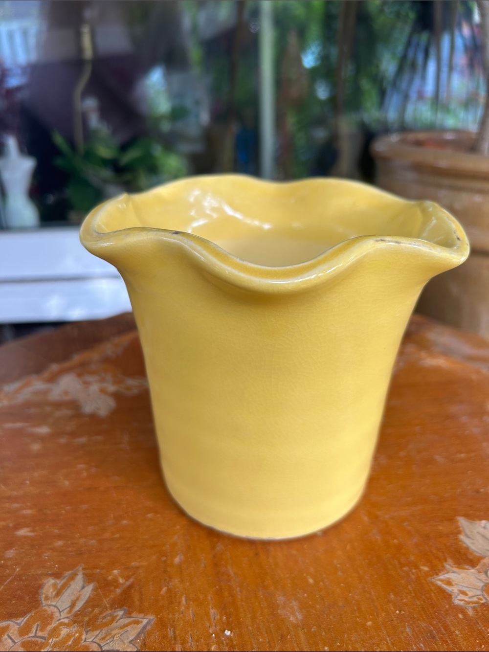 Yellow Ceramic Ruffled Planter Vase